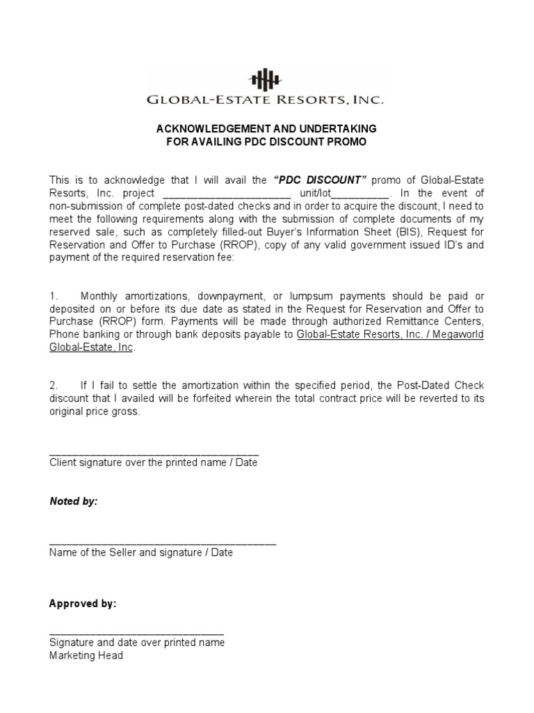 PDC Discount Acknowledgment Form | PDF