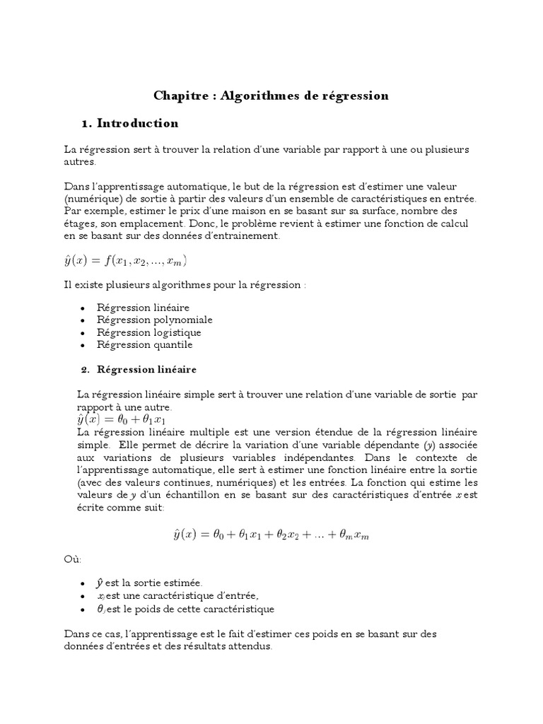 Algorithmes de Régression en Machine Learning | PDF | Régression ...