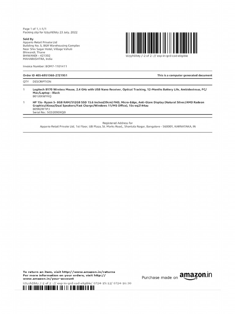 HP Laptop Warranty Slip PDF