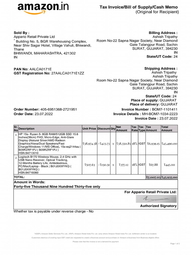 Hp laptop invoice pdf