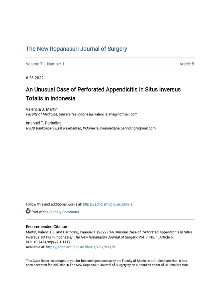 An Unusual Perforated Appendicitis in Total Situs Inversus in Indonesia