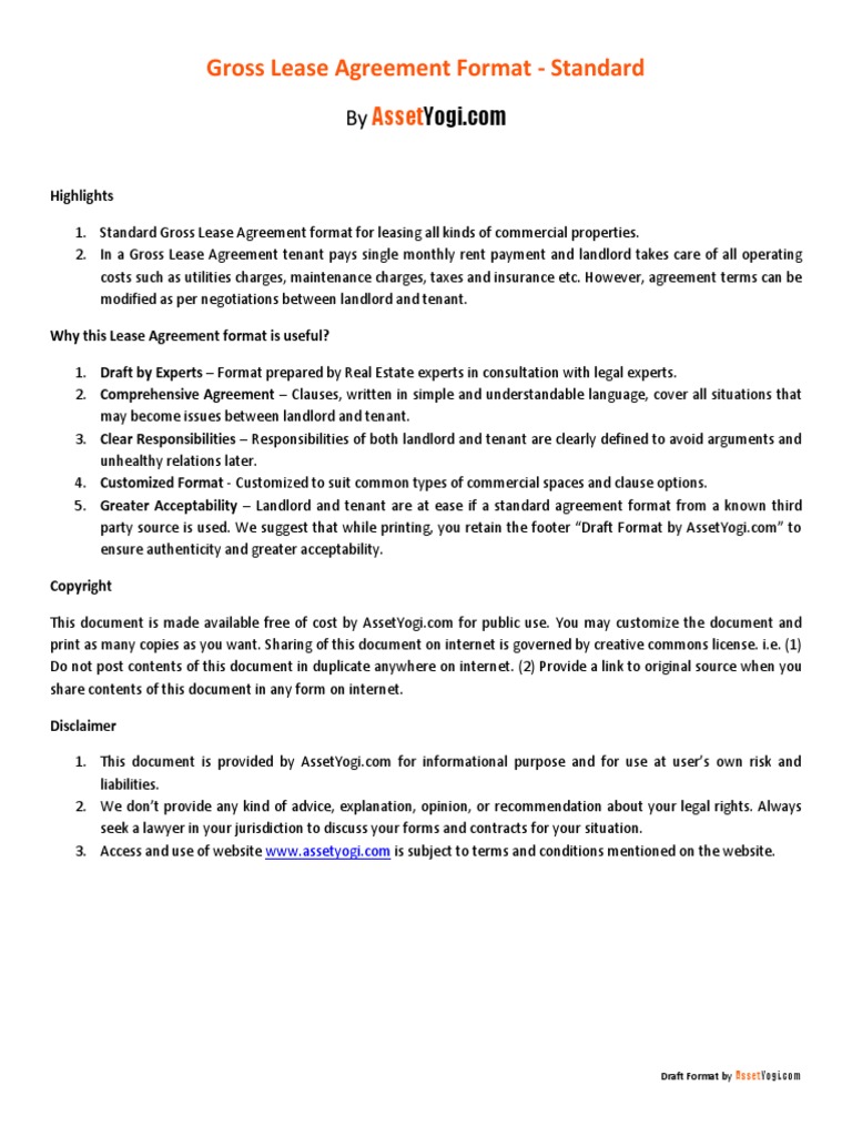 Gross Lease Agreement Format Standard | PDF | Business | Law
