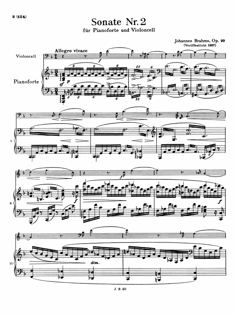 Brahms Sonata 2 Cello Piano Partitura Completa PDF