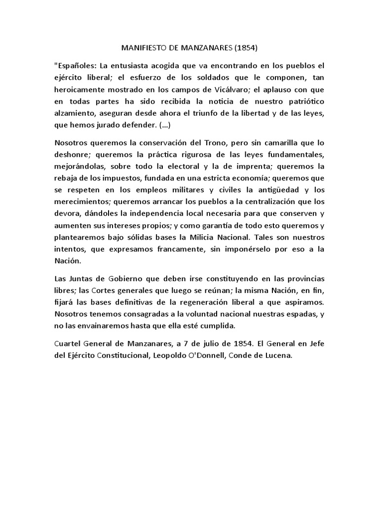 Texto MANIFIESTO DE MANZANARES 1854 PDF