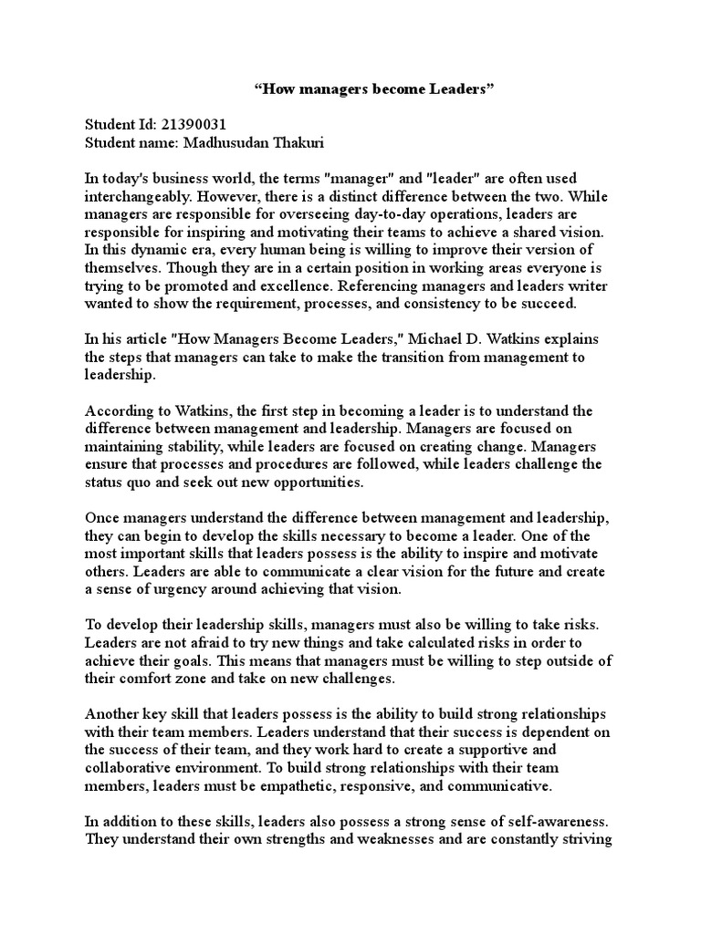 How Managers Become Leaders Pdf Leadership Cognition