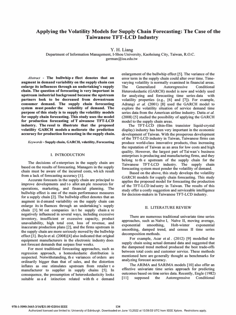 Applying The Volatility Models For Supply Chain Forecasting The Case of ...