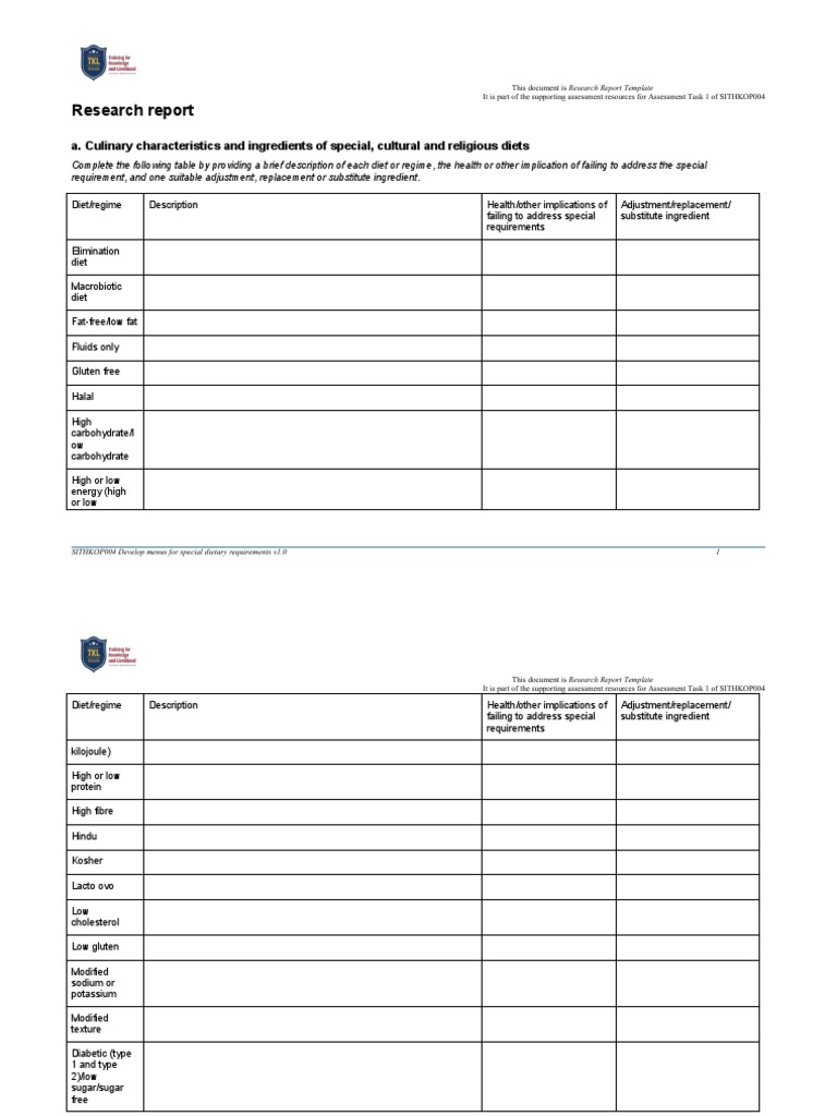 Research Report Template | PDF | Obesity | Menu