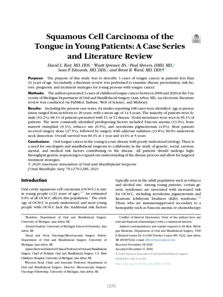 Squamous Cell Carcinoma of The Tongue in Young Patients A Case Series ...
