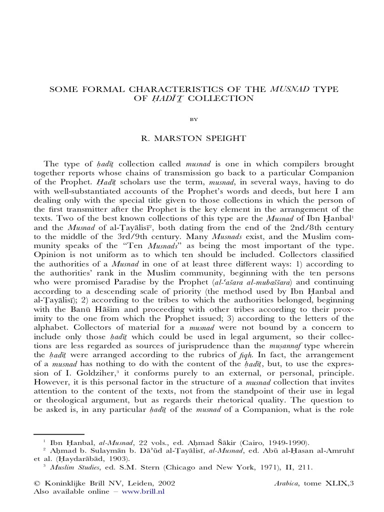 Characteristics of Musnad Hadith Collections | PDF | Muhammad | Umar