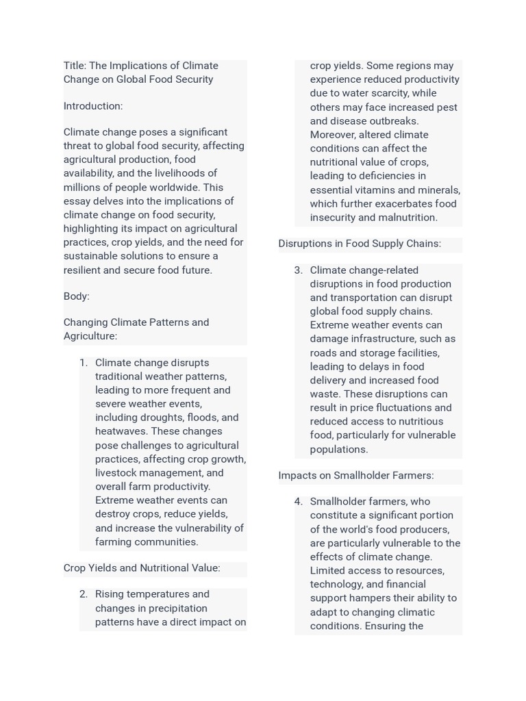 Climate Change's Impact on Food Security | PDF | Food Security ...