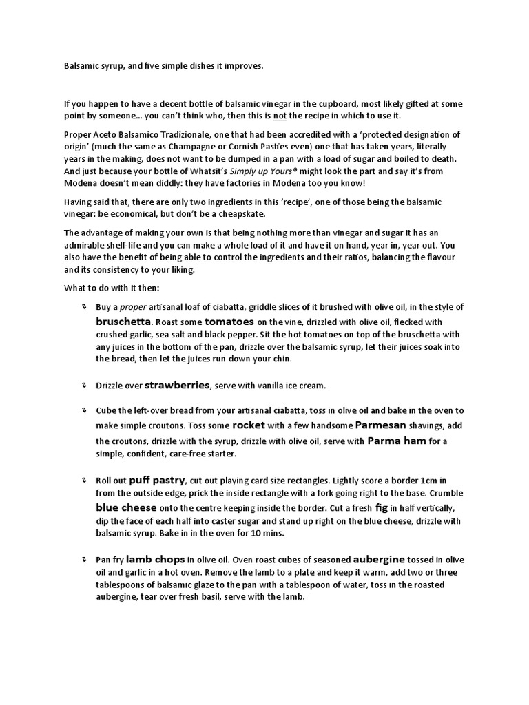 Balsamic Glaze PDF Food Ingredients Food And Drink