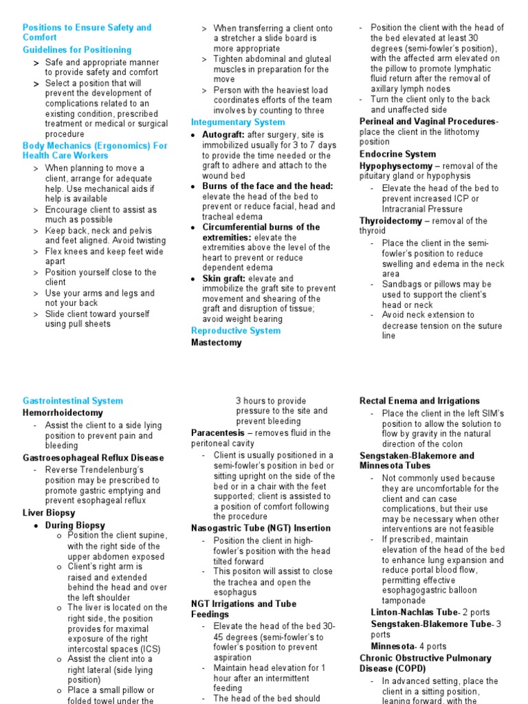Patient Positioning Guide | PDF | Coagulation | Anatomical Terms Of Motion