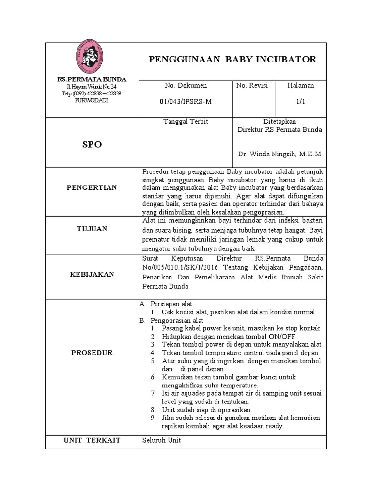 sop baby incubator PDF