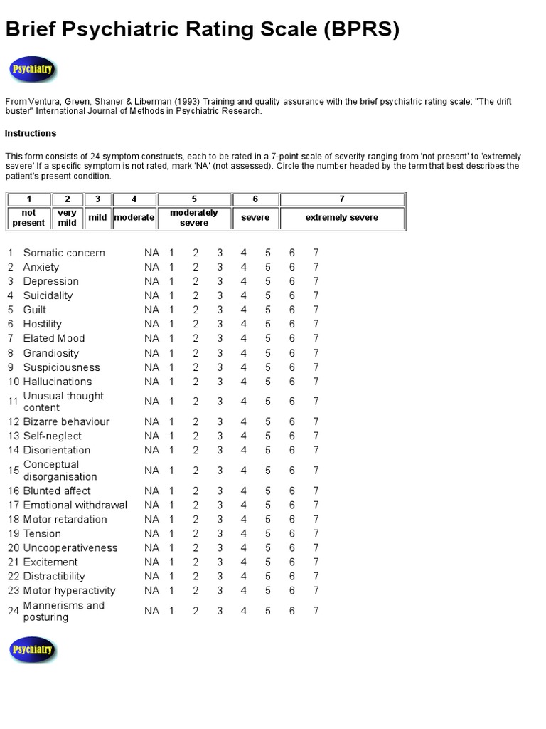 BPRS Scoring and Interpretation Guide | PDF | Behavioural Sciences ...