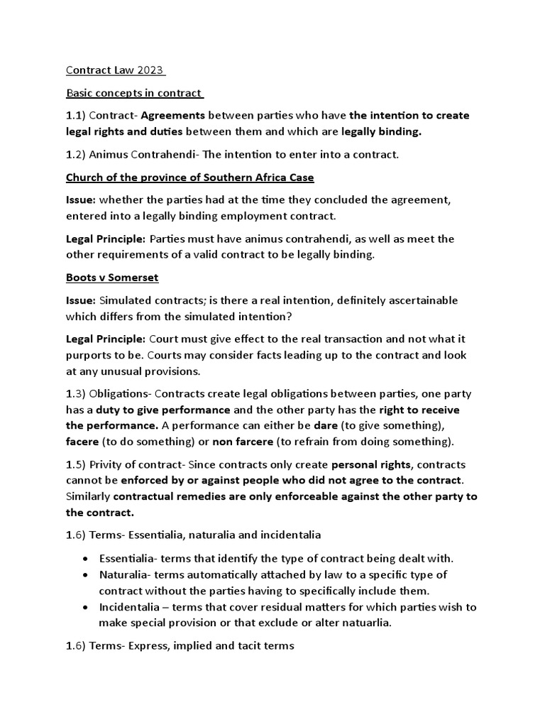 Contract Law 2023 | PDF | Offer And Acceptance | Parol Evidence Rule