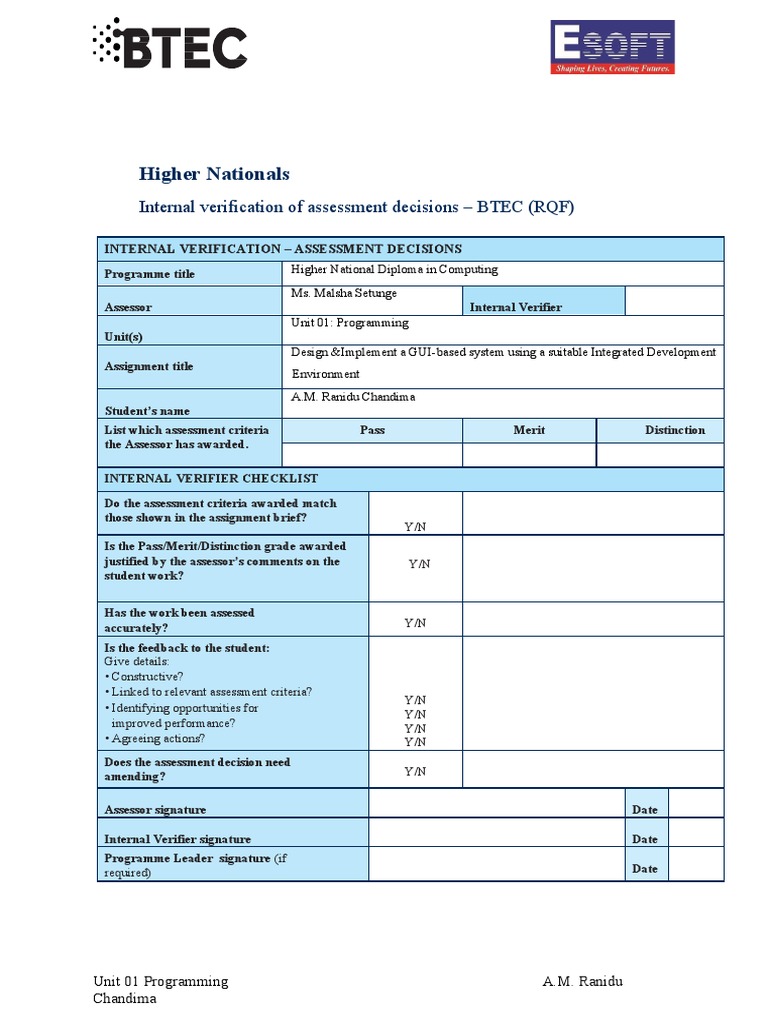 Higher Nationals Diploma (HND) Programming (A.M.Ranidu Chandima) | PDF ...