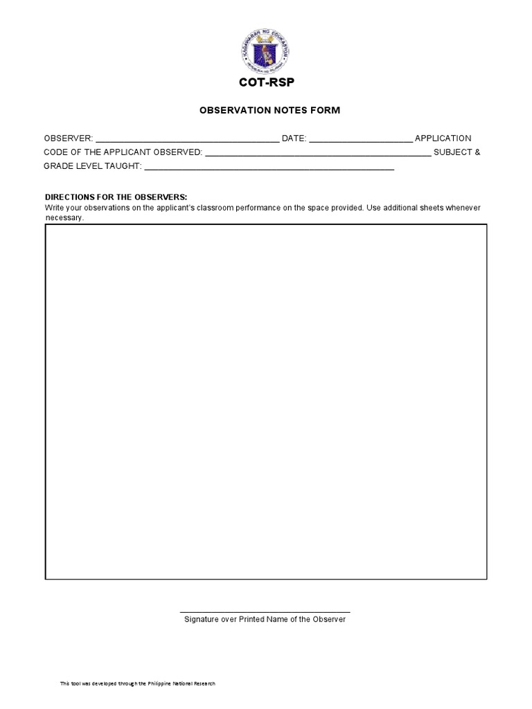 Observation Notes For Cot Pdf