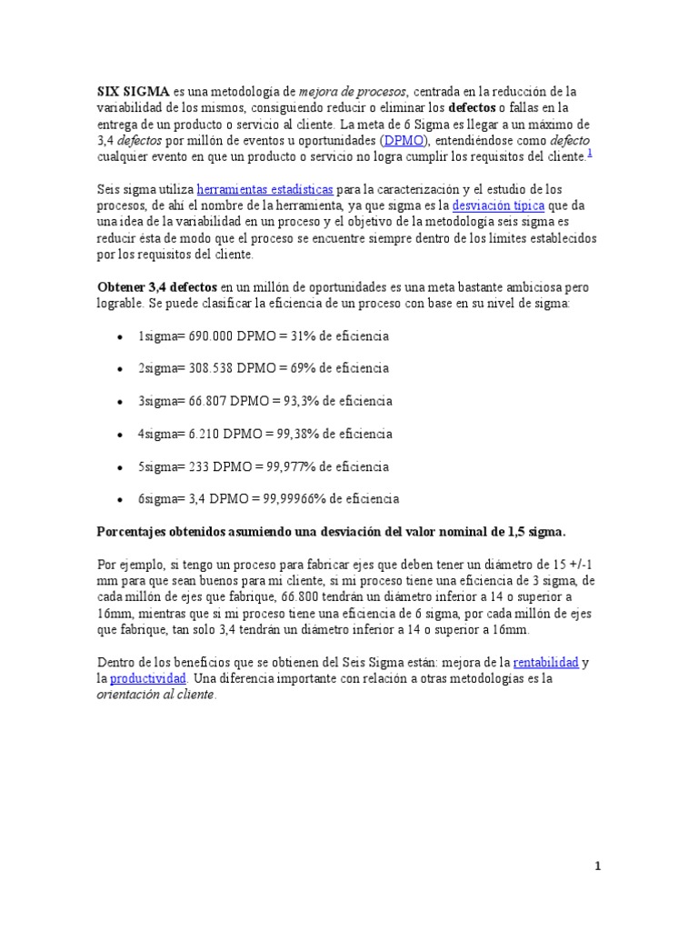 Metodología Six Sigma: Mejora de Procesos | PDF | Six Sigma ...