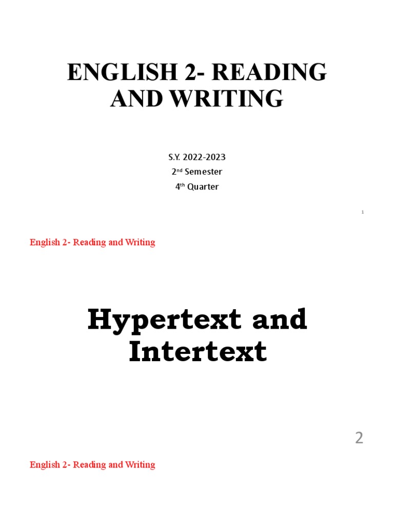 English 2 Reading and Writing 4th Quarter PDF Hyperlink Hypertext
