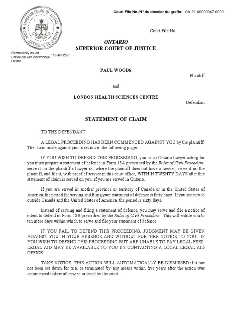 Breach of Employment Contract Statement of Claim20210113-Issued ...
