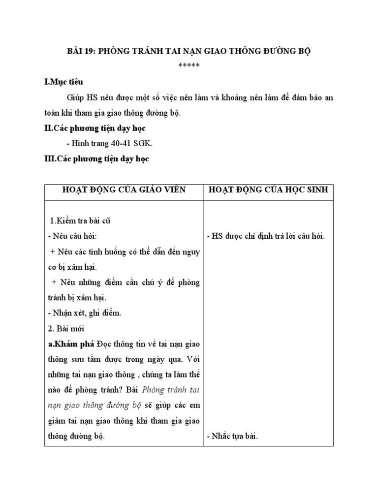 Giao an khoa hoc 5 bai 19 phong tranh tai nan giao thong duong bo moi