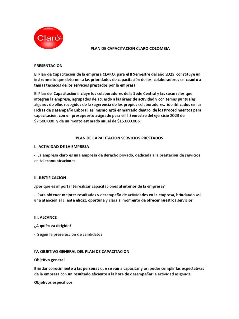 Informe Plan de Capacitacion | PDF | Presupuesto