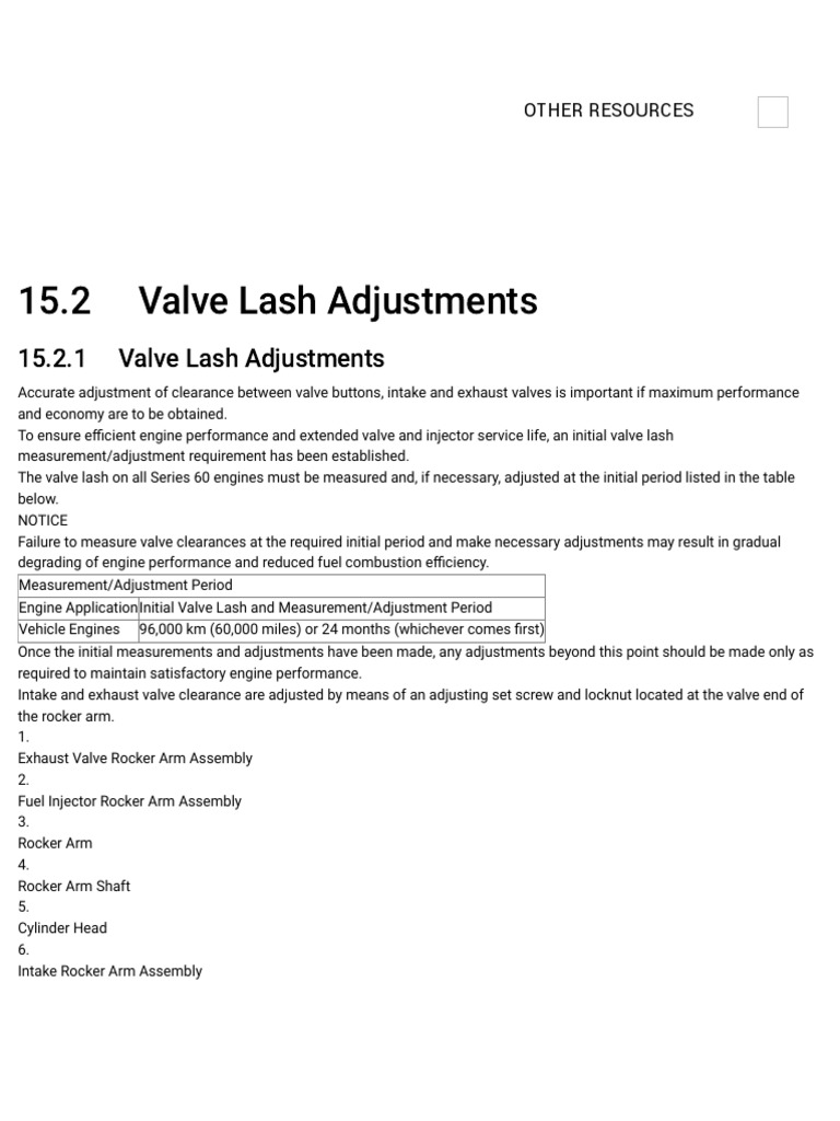 Valve Lash Adjustments PDF Mechanical Engineering Engine Technology