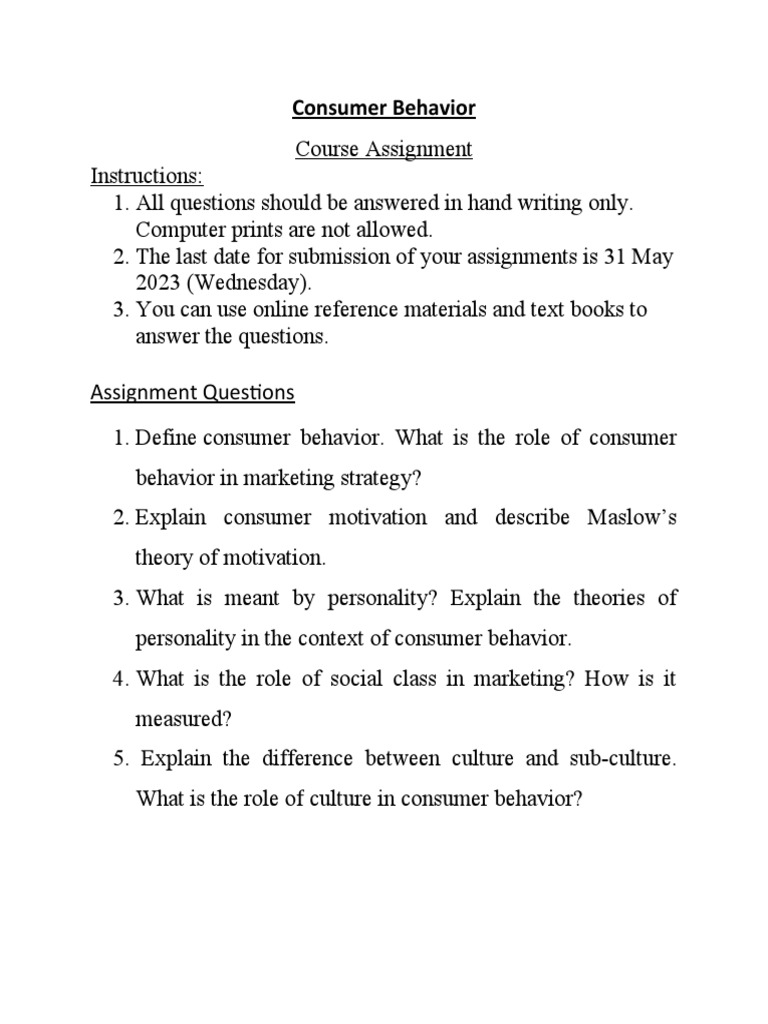 Consumer Behavior Assignment Guide Pdf Social Science