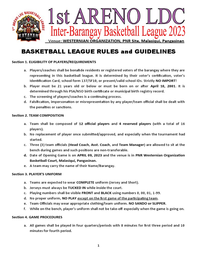 Rules and Guidelines 2023 PDF Ball Games Sports Rules And Regulations
