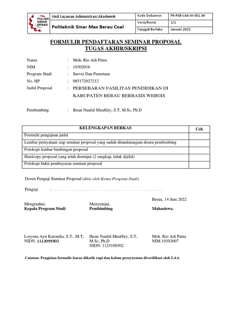 Form Pendaftaran Seminar Proposal Pdf