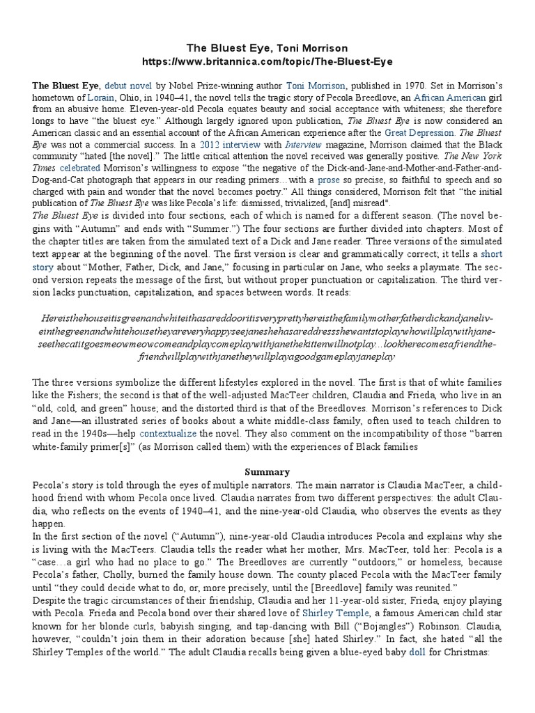 TONI MORRISON SUMMARY intelligence overview