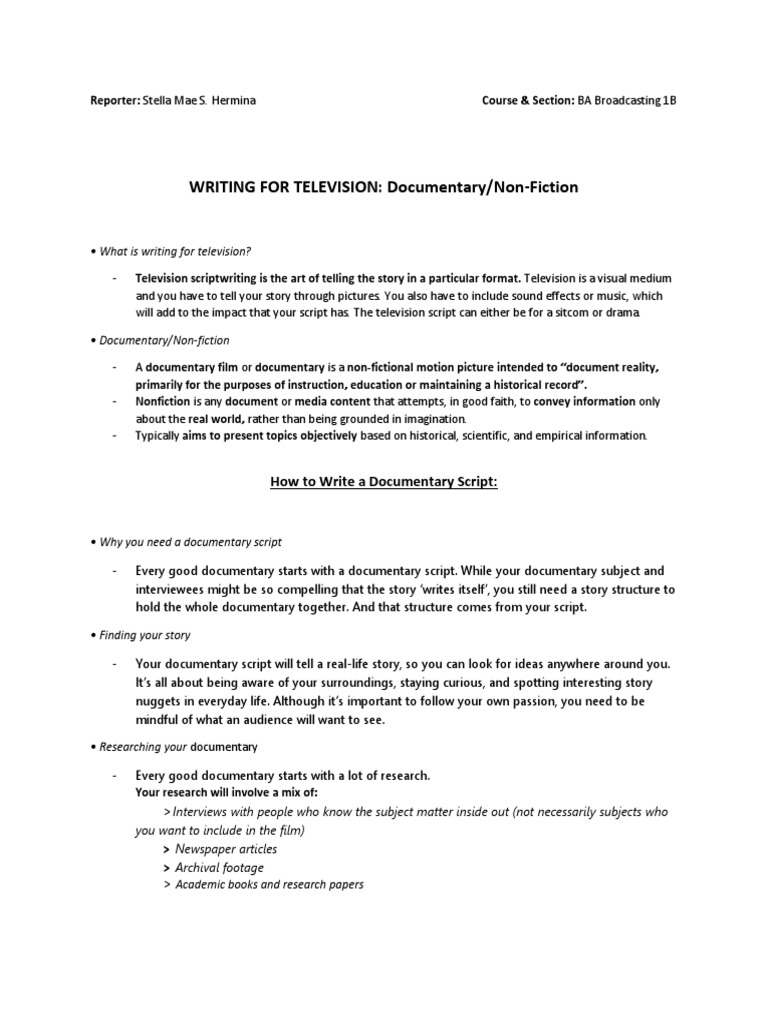 Writing Documentary Scripts Explained | PDF | Documentary Film ...