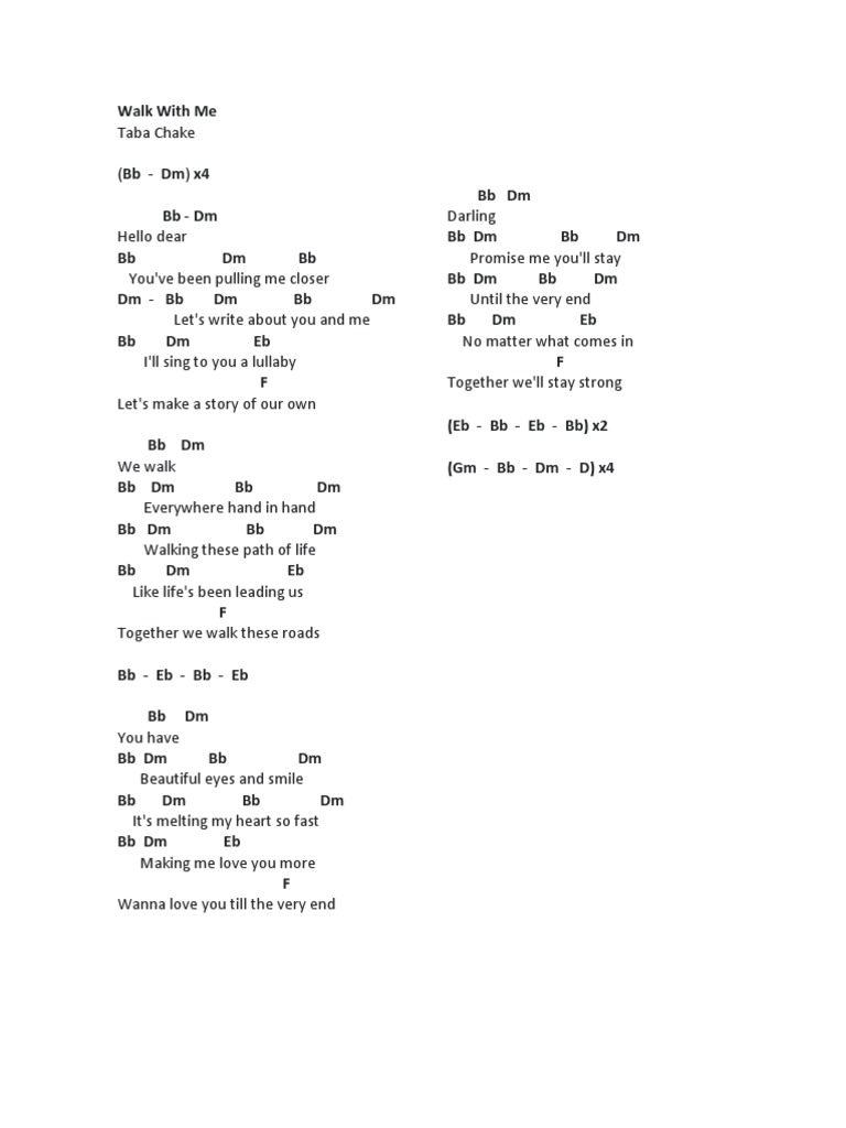Taba Chake: Walk With Me Lyrics | PDF