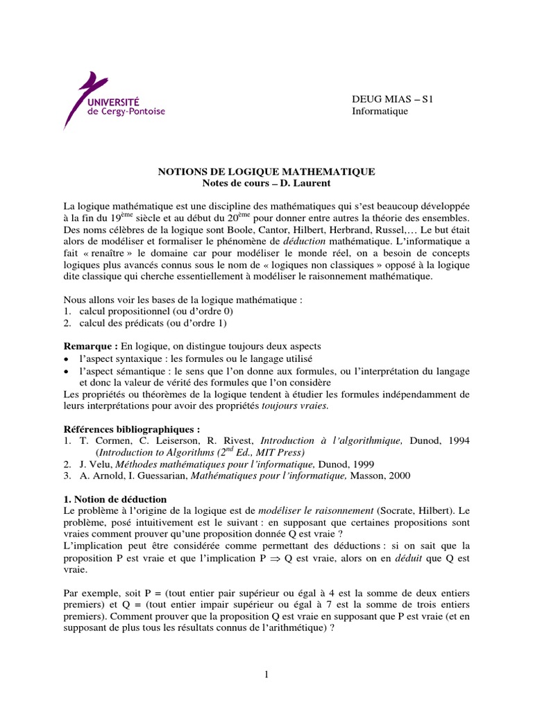 Notions de Logique Mathématique | PDF | Logique mathématique ...