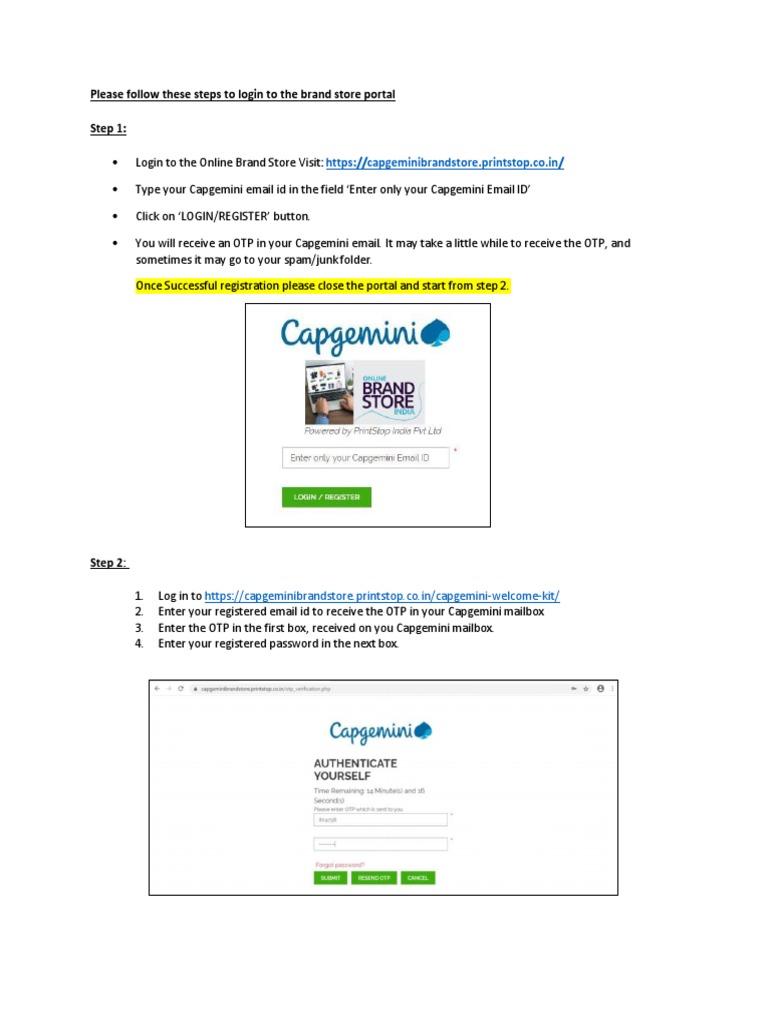 Capgemini Brand Store Login Guide | PDF | Career & Growth | Cooking ...