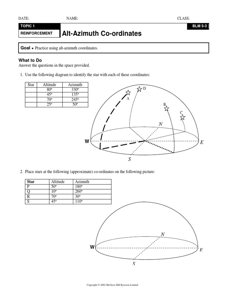 Altitude-Azimuth Coordinates Space | PDF