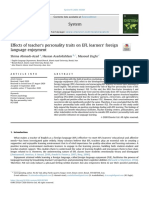 Effects of Teachers Personality Traits On EFL Learners Foreign Language Enjoyment