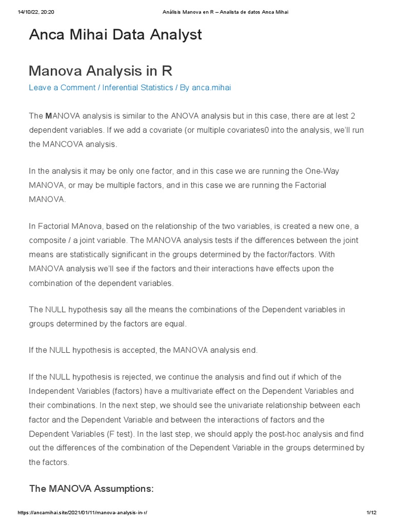 Análisis Manova en R - Analista de Datos Anca Mihai | PDF | Covariance ...