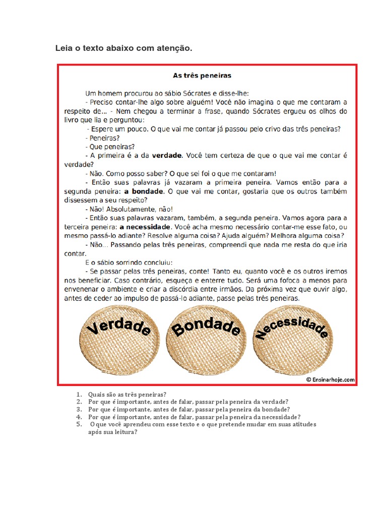 Texto As Três Peneiras | PDF