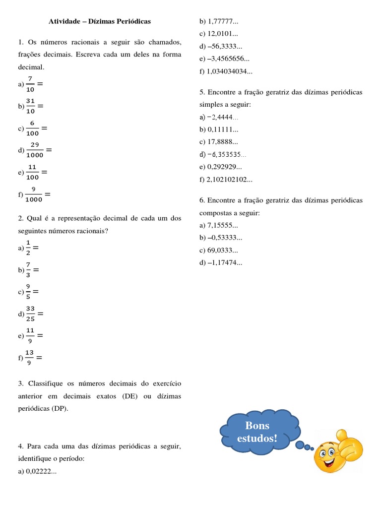 Atividade - Dízimas Periódicas | PDF