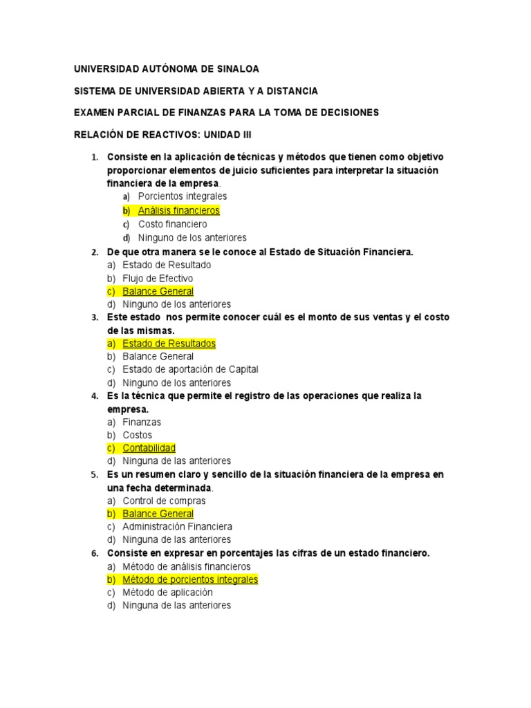 Examen Parcial de Finanzas 2023 | PDF | Rentabilidad sobre recursos ...