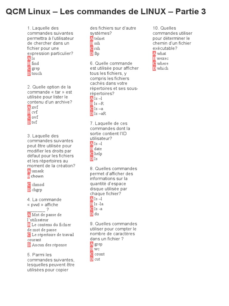 Commandes Linux Essentielles et Utilisation | PDF | Protocole de ...