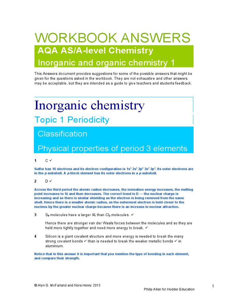 AQA AS/A-Level Chemistry Workbook Answers | PDF | Alkane | Chlorine