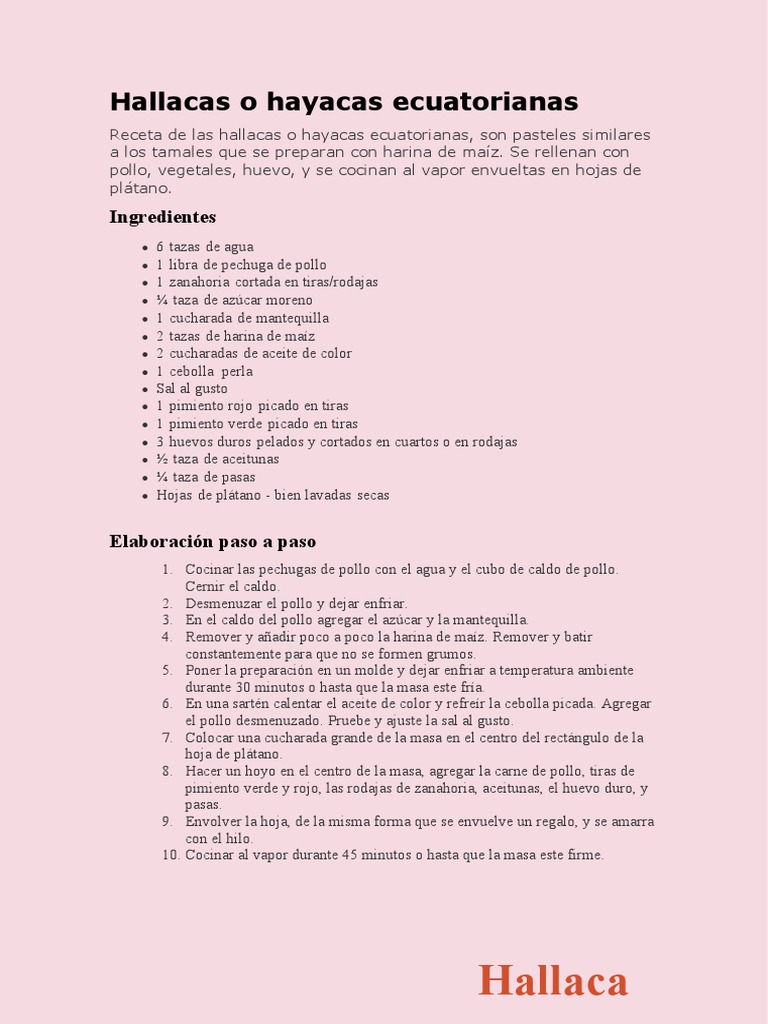 Hallacas o Hayacas Ecuatorianas | PDF | Comida y bebida | Cocina ...