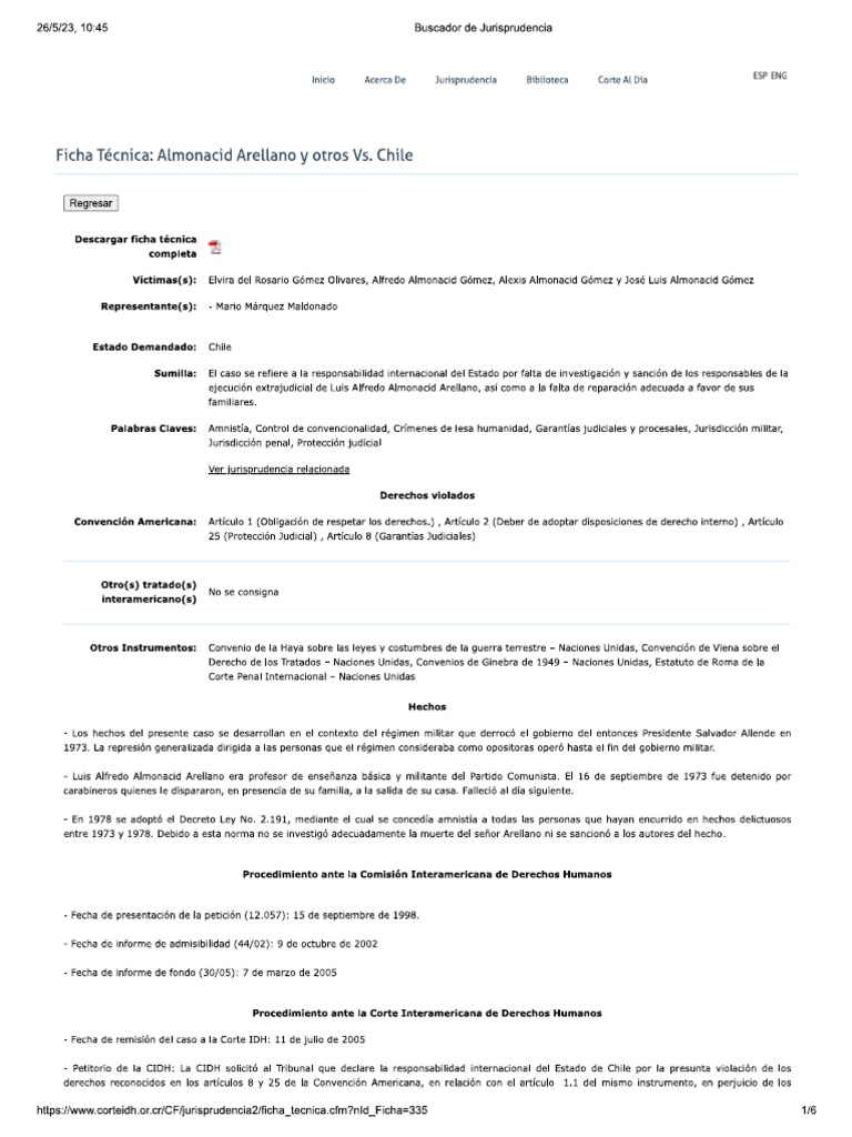 Ficha Técnica Almonacid Arellano y Otros vs. Chile PDF