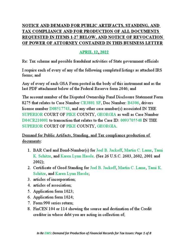 Tax Compliance and Document Demand Notice | PDF