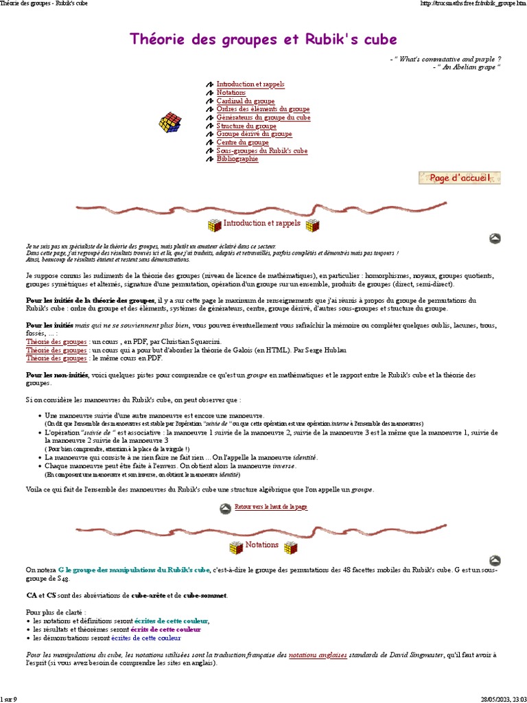 Théorie des groupes et Rubik's Cube | PDF | Groupe (Mathématiques ...
