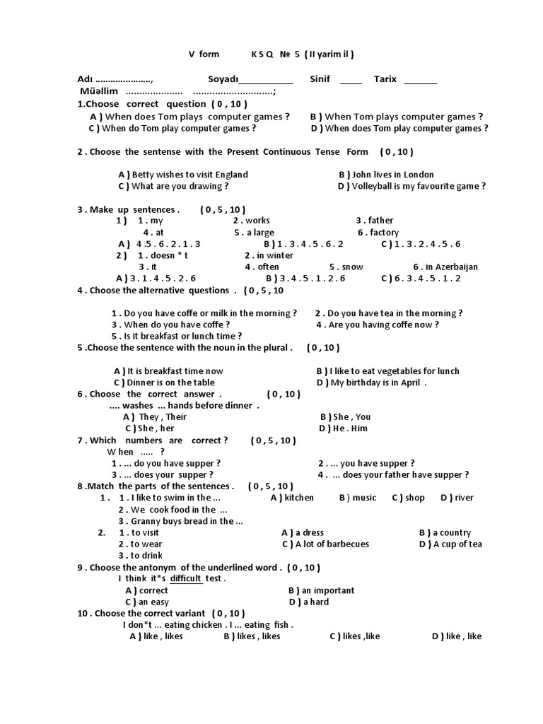 Summativ 5-9 - Cu Sinif (2-Ci Yarimil) | PDF | Linguistics | Grammar
