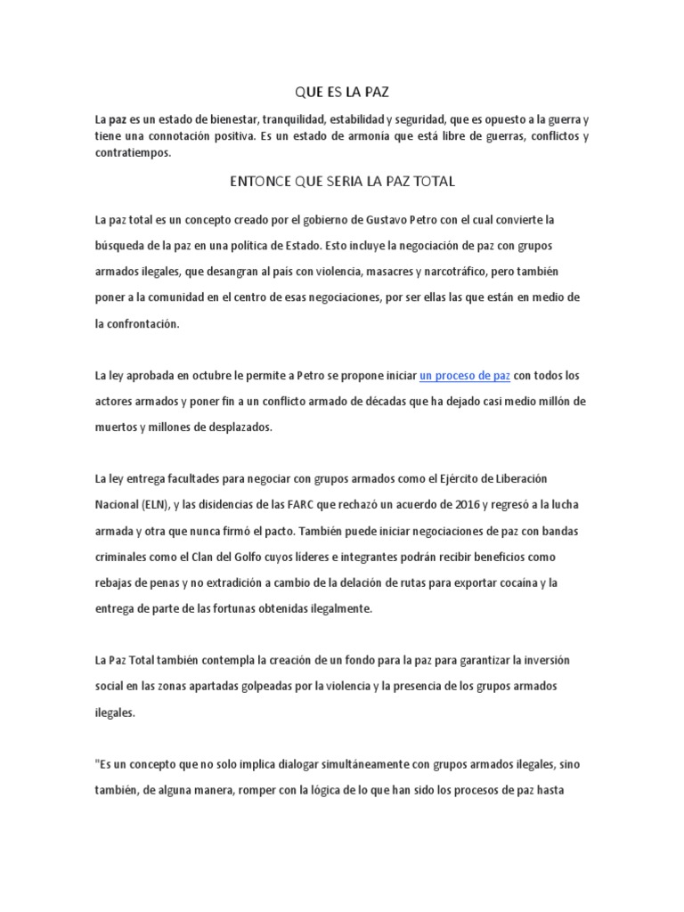 Que Es La Paz Total | PDF | Paz | Colombia