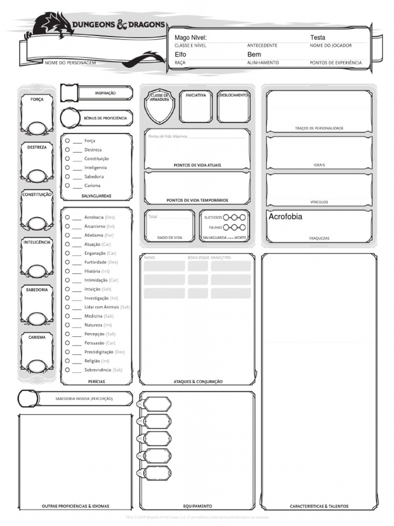 Ficha Oficial D&D 5E Editável PDF